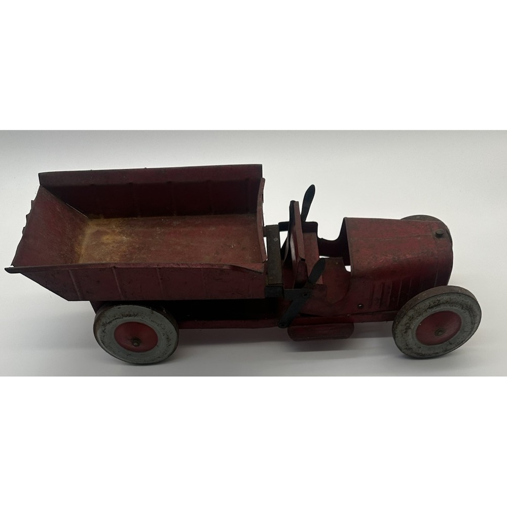 VINTAGE 1920'S STRUCTO PRESSED STEEL DUMP TRUCK RED TOY